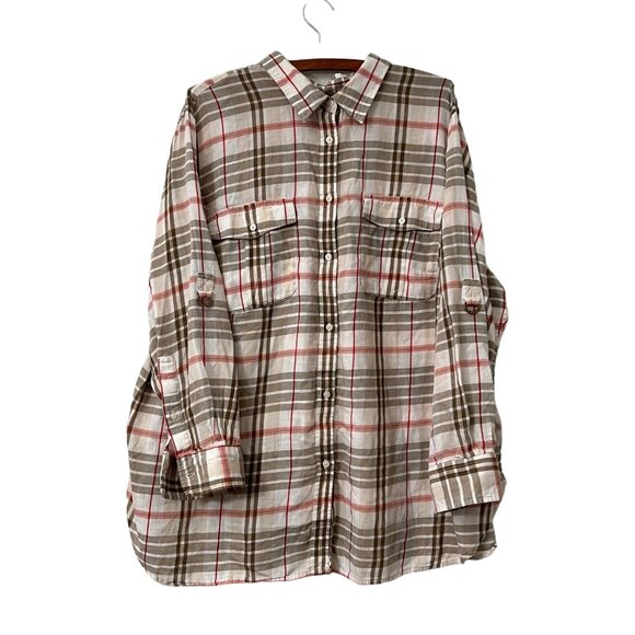 Lauren Ralph Lauren Brown Red Plaid Long Sleeve Button Shirt Womens Plus Size 3X - Picture 1 of 7
